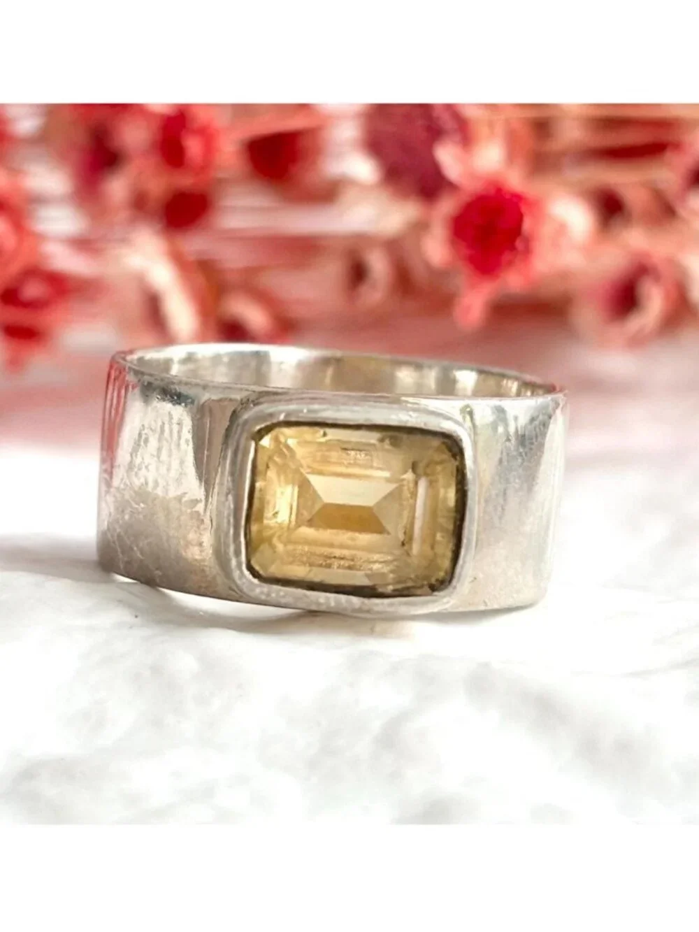 Citrine Semi Precious Gemstone Sterling Silver 925 Vintage Ring - sz 9.75
